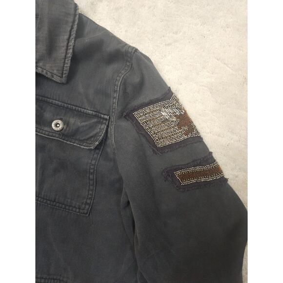 Free People Embellished Black Military Utilitarian Shirt Jacket Eagle Size M - Picture 13 of 15
